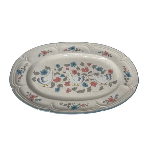 Country Classics by Action 1988 Goose Floral Oval Serving Platter 12” Japan Farm - Picture 5 of 5